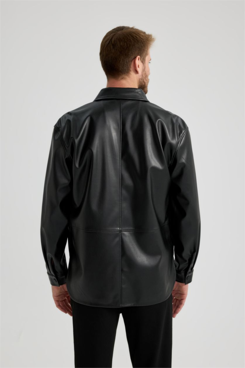 Ерлер қара релакс пішімі поло жаға Сыртқа киетін жейде