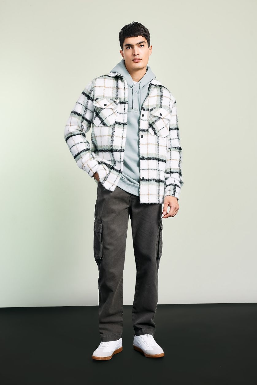 رجال اوف وايت جاكيت قميص كاروهات بقصة عادية بياخة بولو