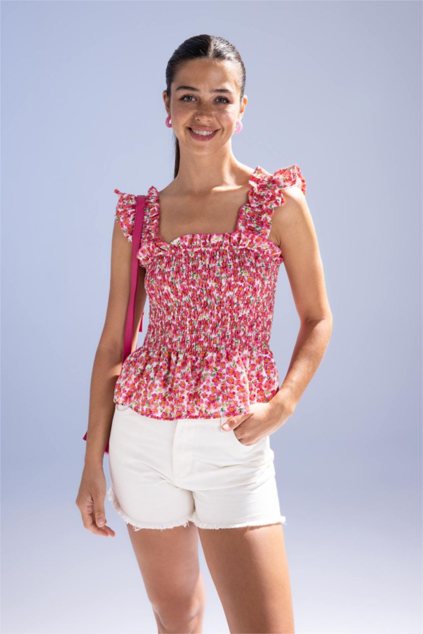 WOMAN Fushsia Slim Fit Strapless Sleeveless Blouse