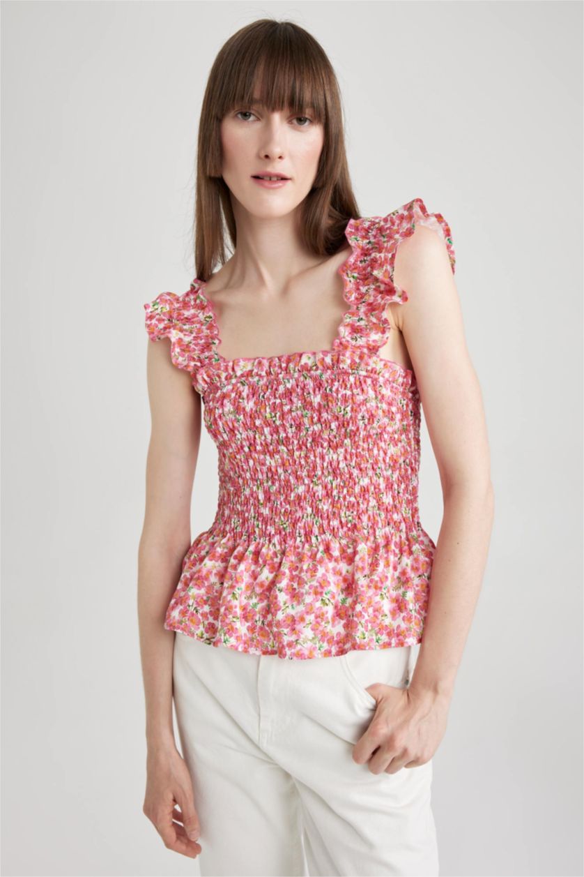 WOMAN Fushsia Slim Fit Strapless Sleeveless Blouse