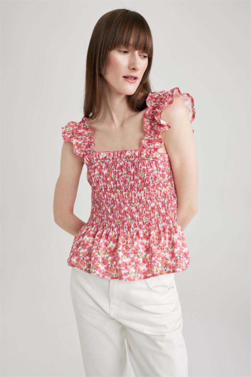 WOMAN Fushsia Slim Fit Strapless Sleeveless Blouse