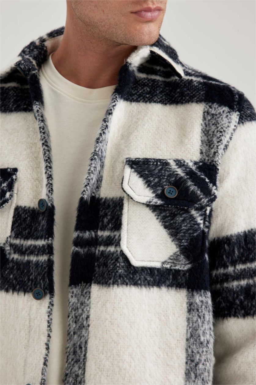 رجالي كحلي جاكيت قميصي كم طويل قصة عادية