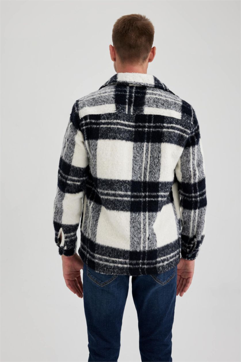 رجالي كحلي جاكيت قميصي كم طويل قصة عادية