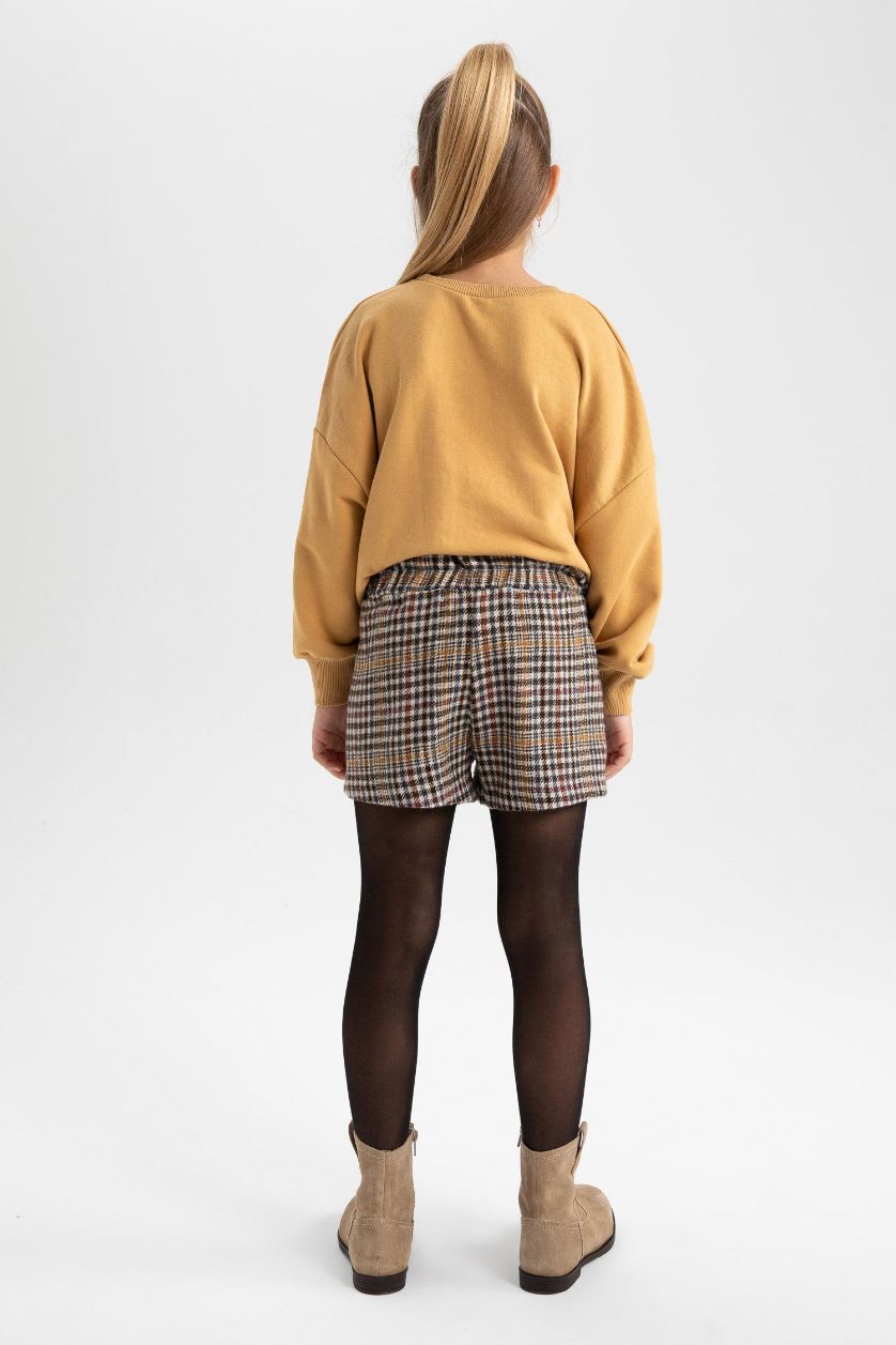 Kız Çocuk - Genç Kız Bej Kız Çocuk Kareli Şort