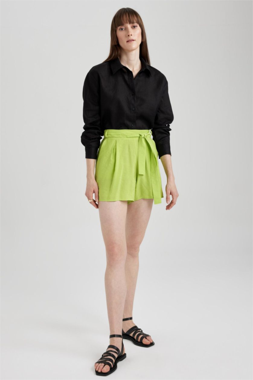 Женская Зеленый Шорты широкие с высокой талией