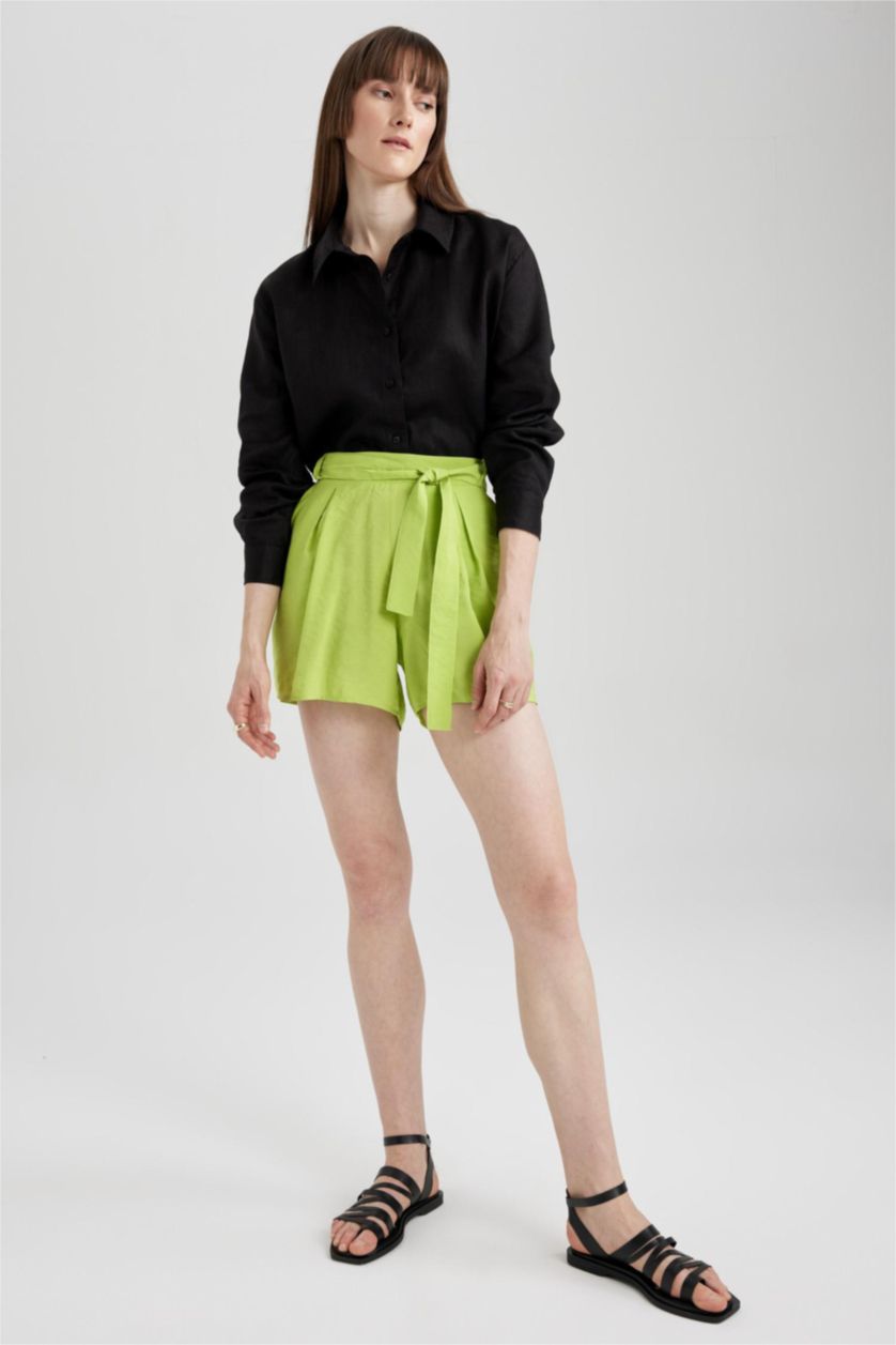 Женская Зеленый Шорты широкие с высокой талией