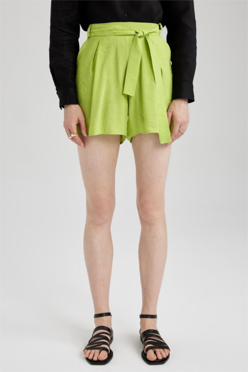 Женская Зеленый Шорты широкие с высокой талией