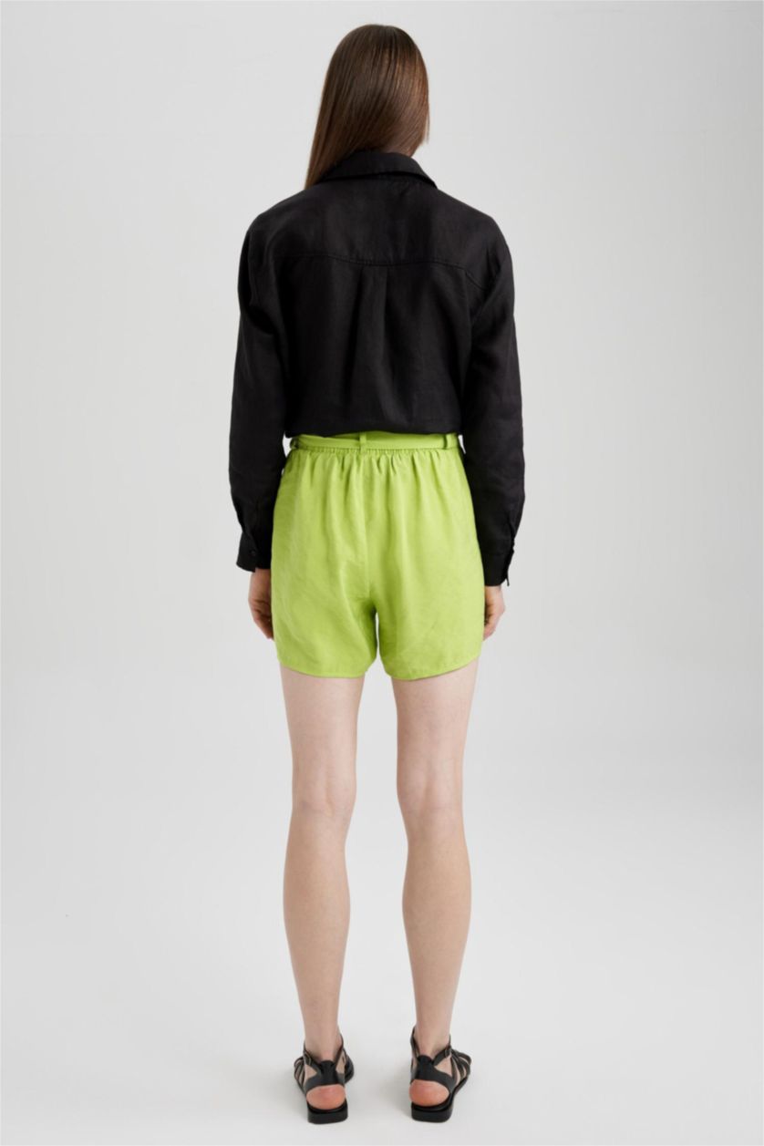 Женская Зеленый Шорты широкие с высокой талией