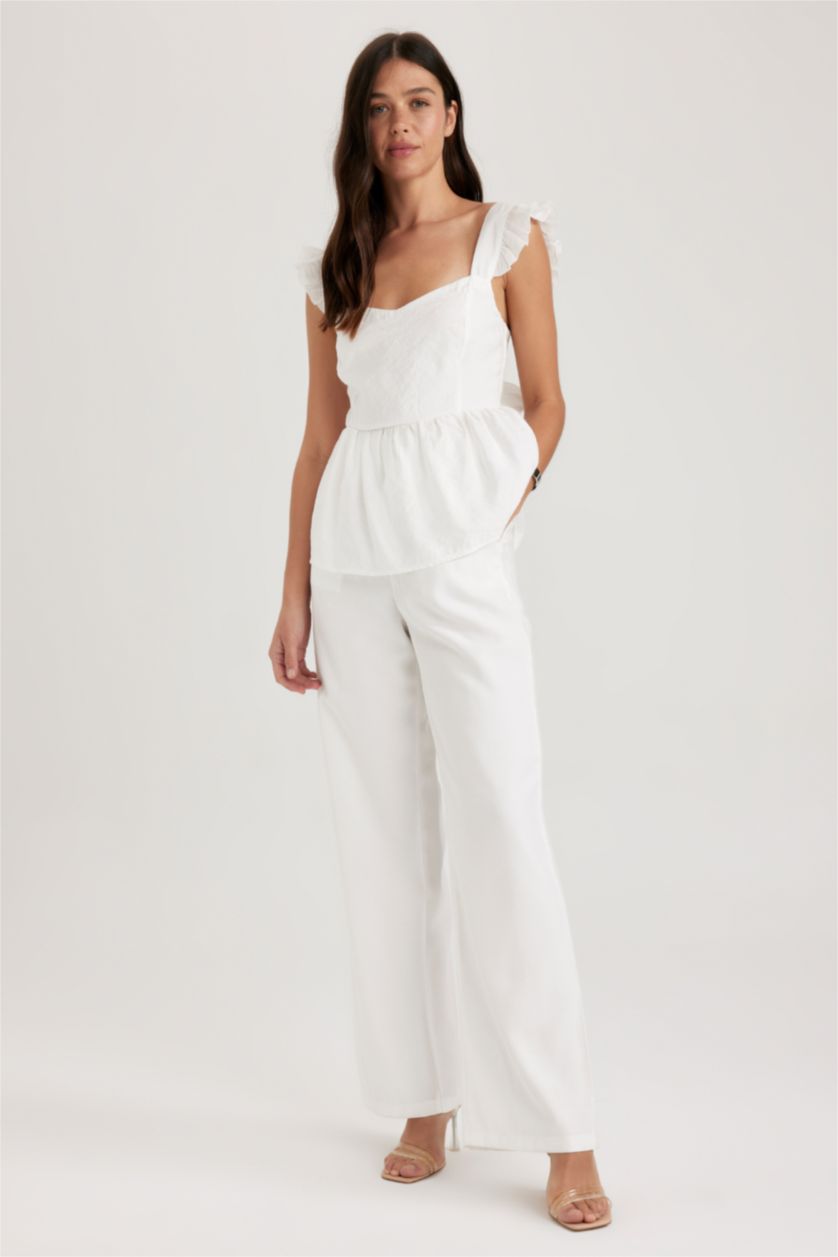 نساء بيج فاتح بلوزة بدون أكمام سليم فيت مخصر