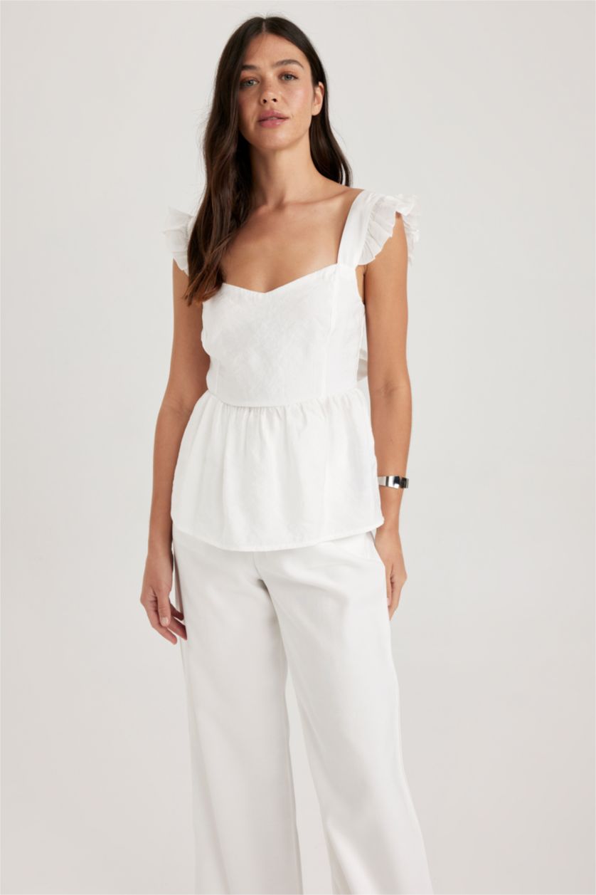 نساء بيج فاتح بلوزة بدون أكمام سليم فيت مخصر