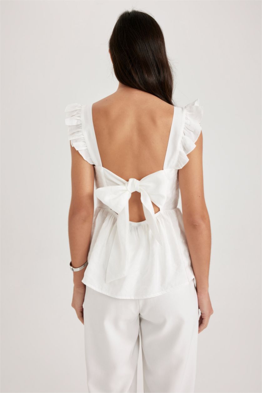 نساء بيج فاتح بلوزة بدون أكمام سليم فيت مخصر