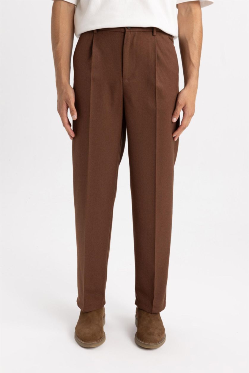 Man Brown Straight Fit Trousers