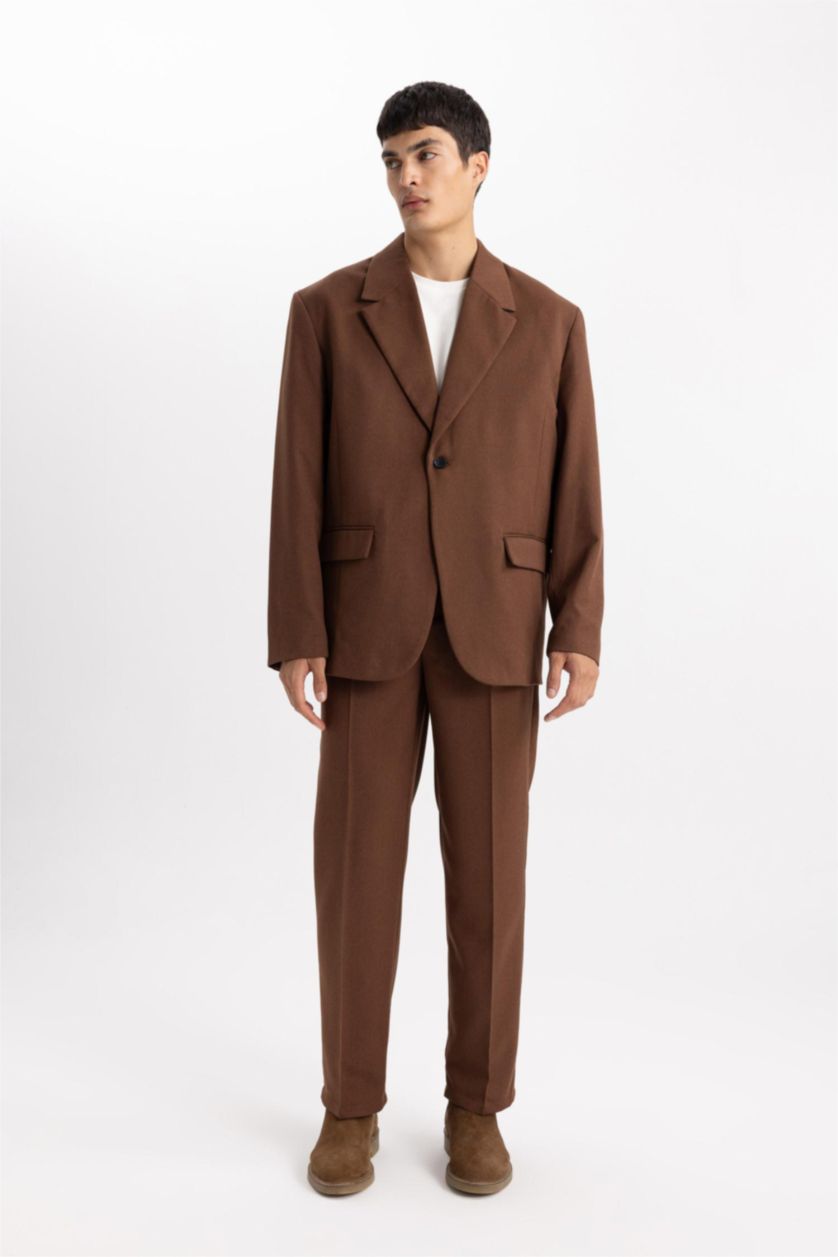 Man Brown Straight Fit Trousers