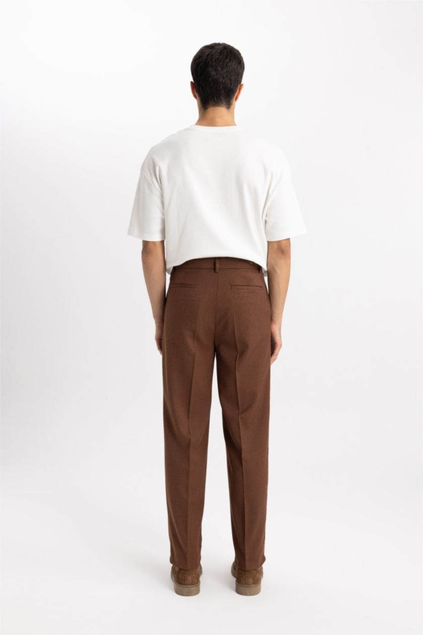 Man Brown Straight Fit Trousers