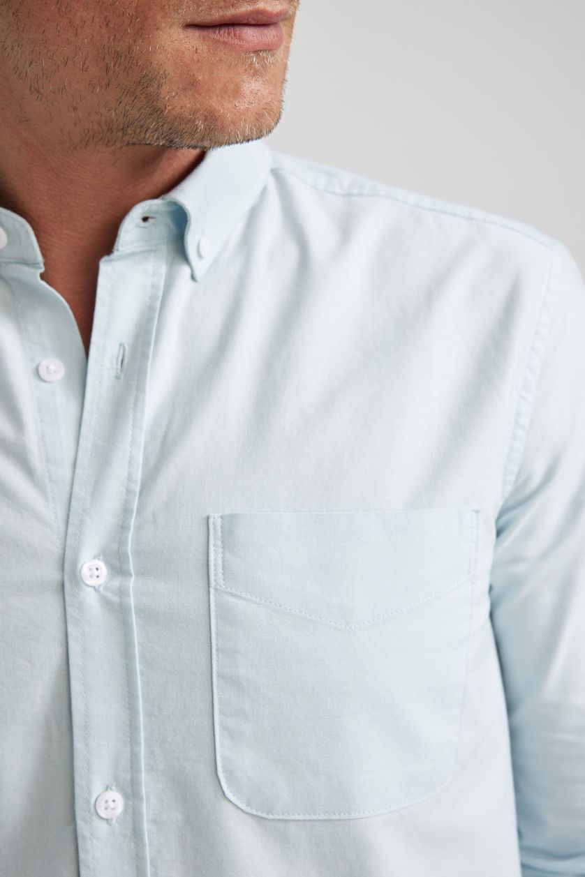 Erkek Açık Mavi Regular Fit Polo Yaka Oxford Basic Düz Uzun Kollu Gömlek