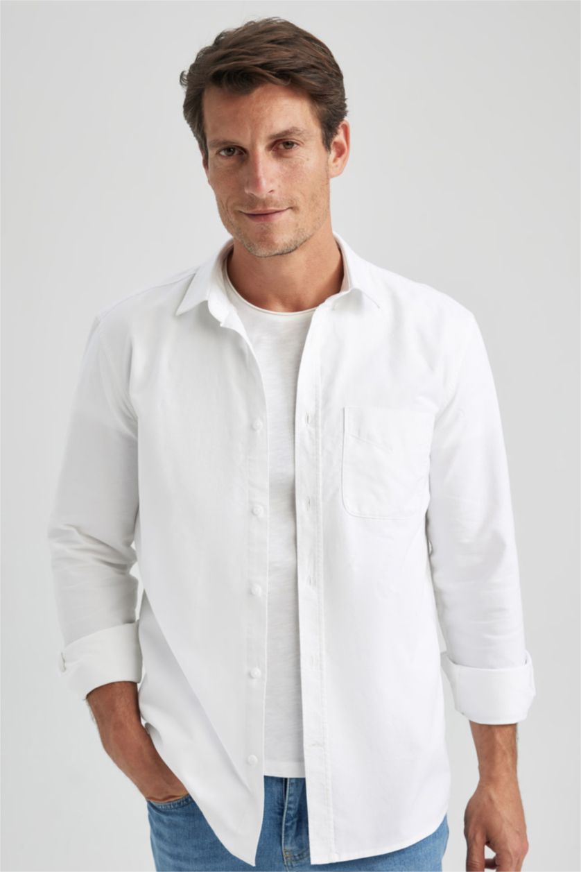 MAN White Regular Fit Oxford Long Sleeve Shirt