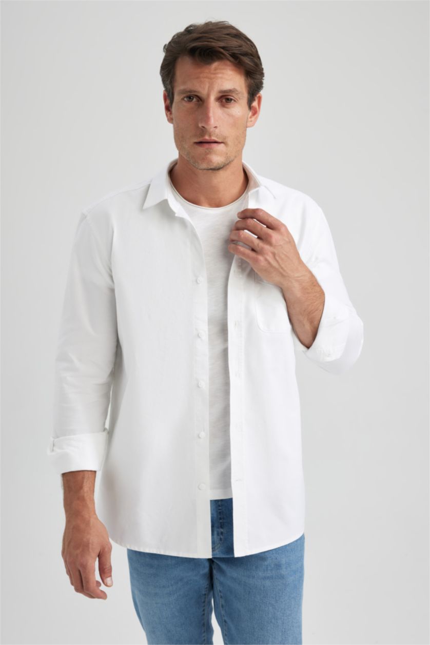 MAN White Regular Fit Oxford Long Sleeve Shirt