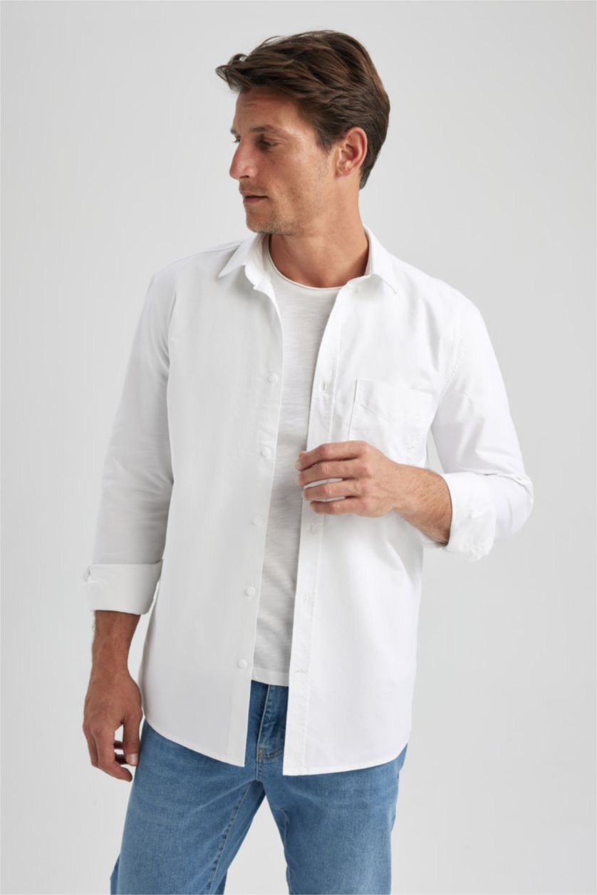 MAN White Regular Fit Oxford Long Sleeve Shirt