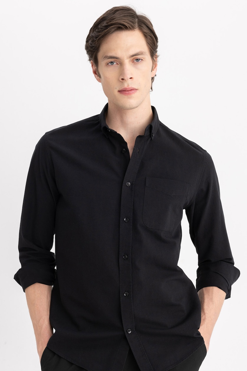 MAN Black Regular Fit Oxford Long Sleeve Shirt