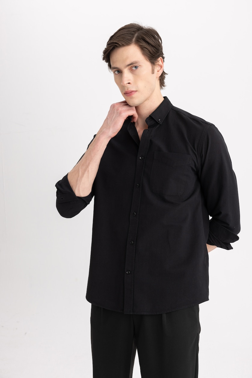 MAN Black Regular Fit Oxford Long Sleeve Shirt