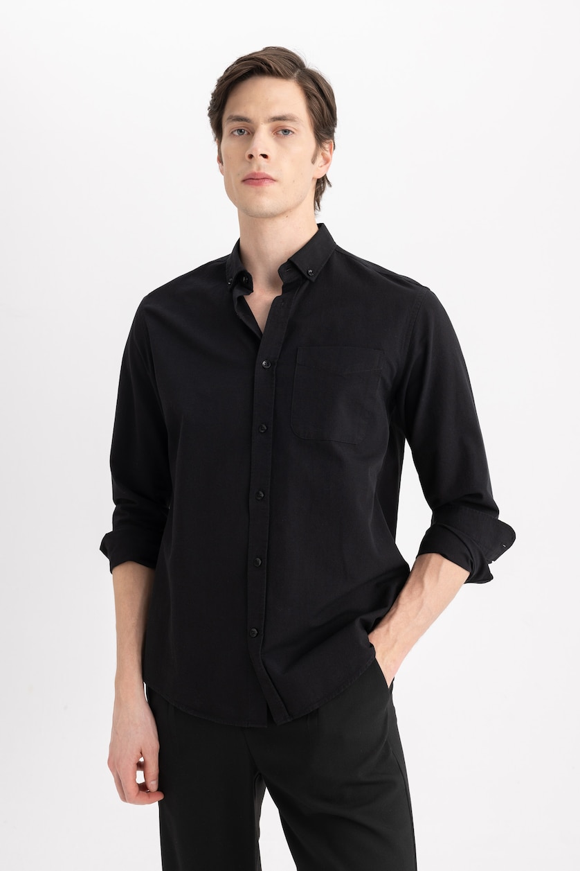 MAN Black Regular Fit Oxford Long Sleeve Shirt