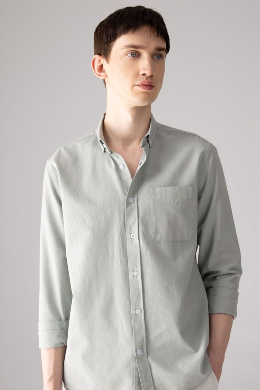 رجال نعناع Regular Fit Oxford Long Sleeve Shirt