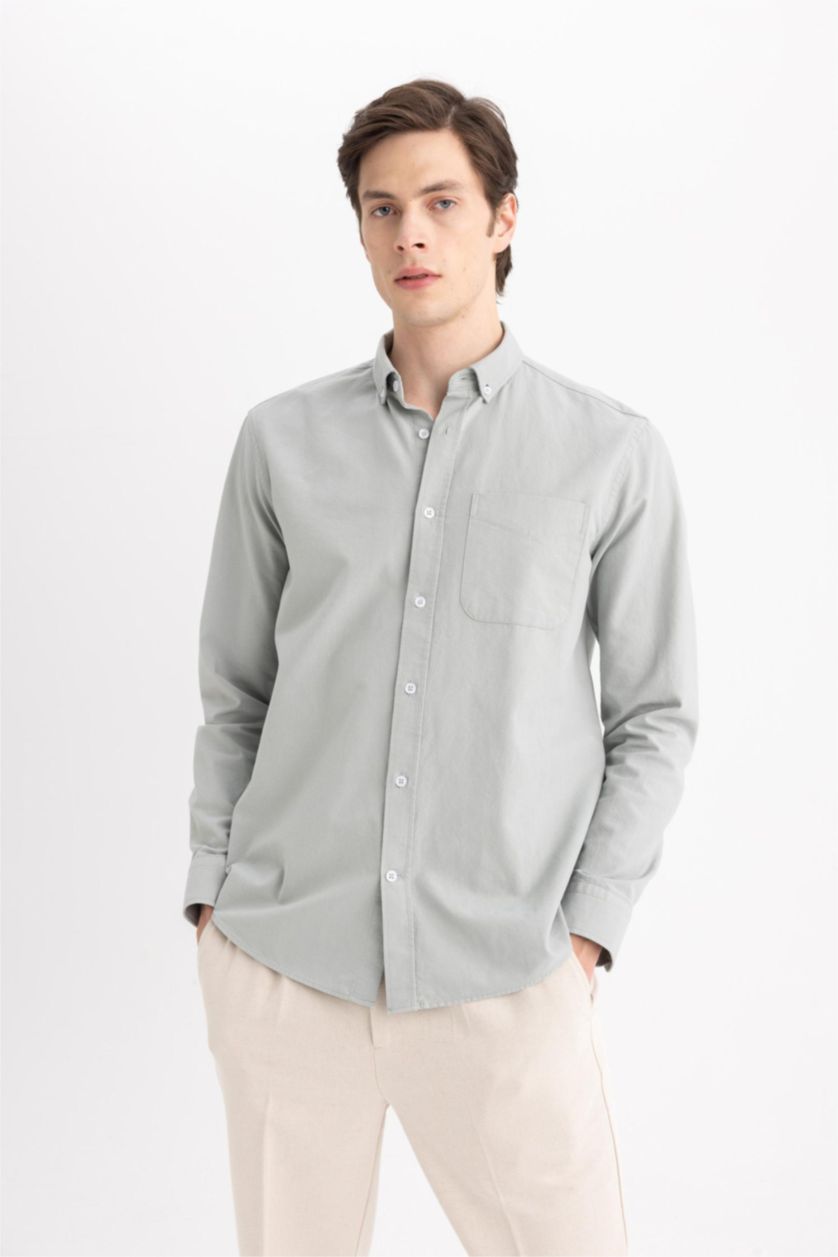 رجال نعناع Regular Fit Oxford Long Sleeve Shirt