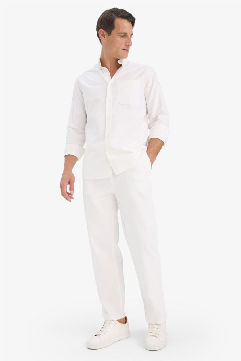 MAN White Cotton Regular Fit Polo Neck Oxford Basic Shirt