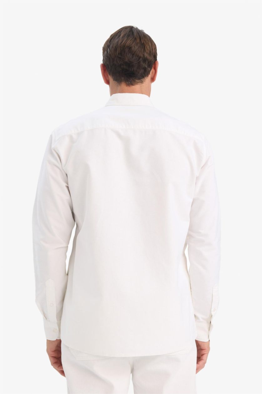 MAN White Cotton Regular Fit Polo Neck Oxford Basic Shirt