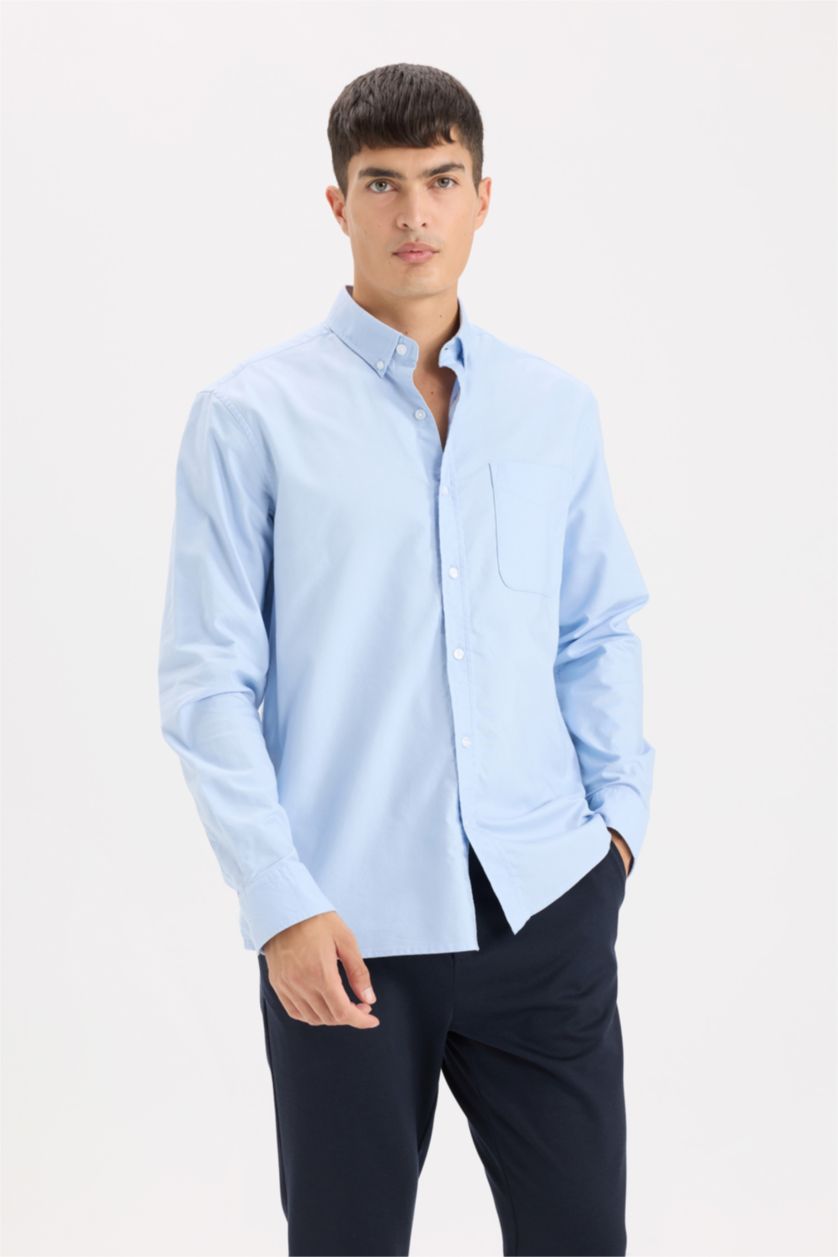 MAN Light Blue Regular Fit Polo Shirt Oxford Long Sleeve Shirt