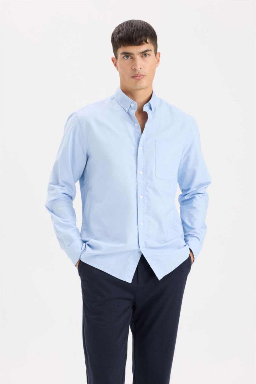 MAN Light Blue Regular Fit Polo Shirt Oxford Long Sleeve Shirt
