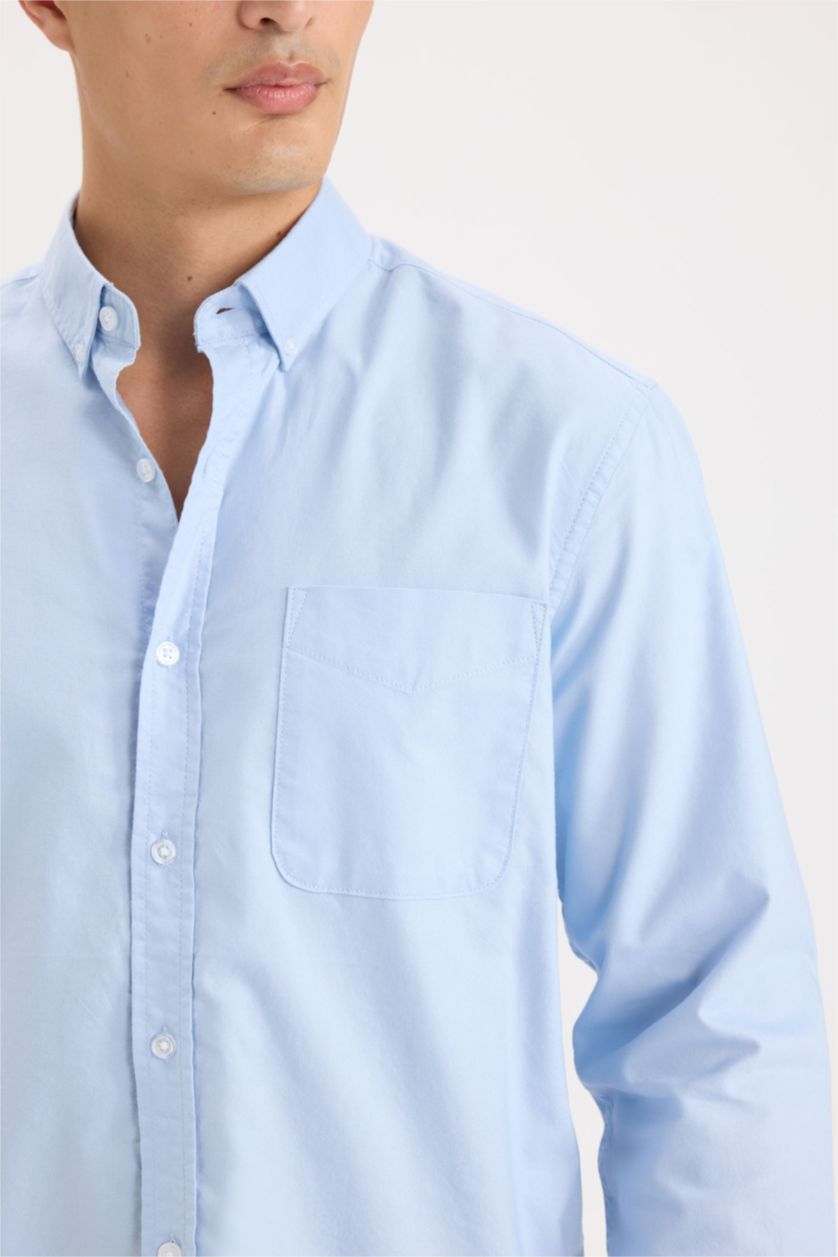 MAN Light Blue Regular Fit Polo Shirt Oxford Long Sleeve Shirt
