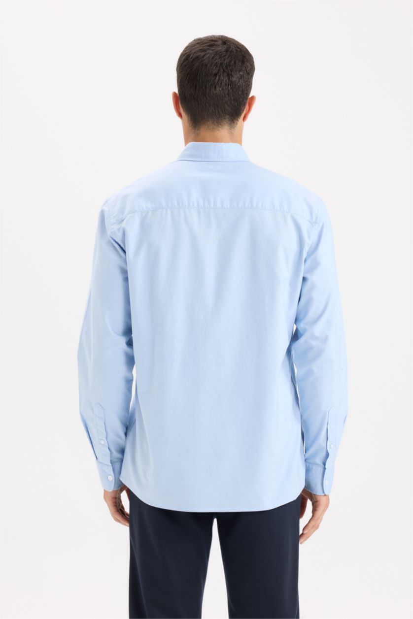 MAN Light Blue Regular Fit Polo Shirt Oxford Long Sleeve Shirt