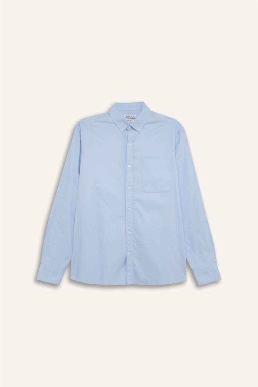 MAN Light Blue Regular Fit Polo Shirt Oxford Long Sleeve Shirt