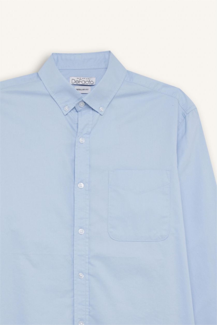 MAN Light Blue Regular Fit Polo Shirt Oxford Long Sleeve Shirt