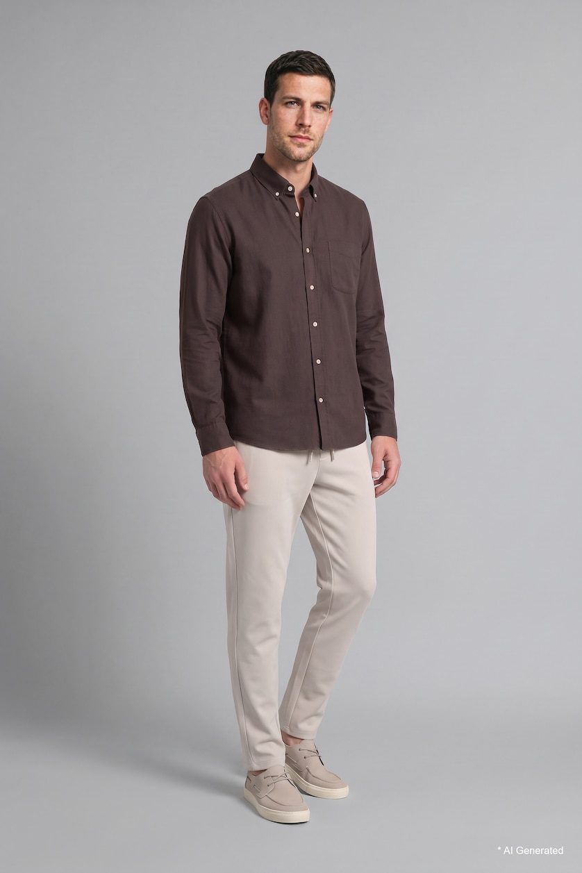 MAN Brown Regular Fit Oxford Long Sleeve Shirt