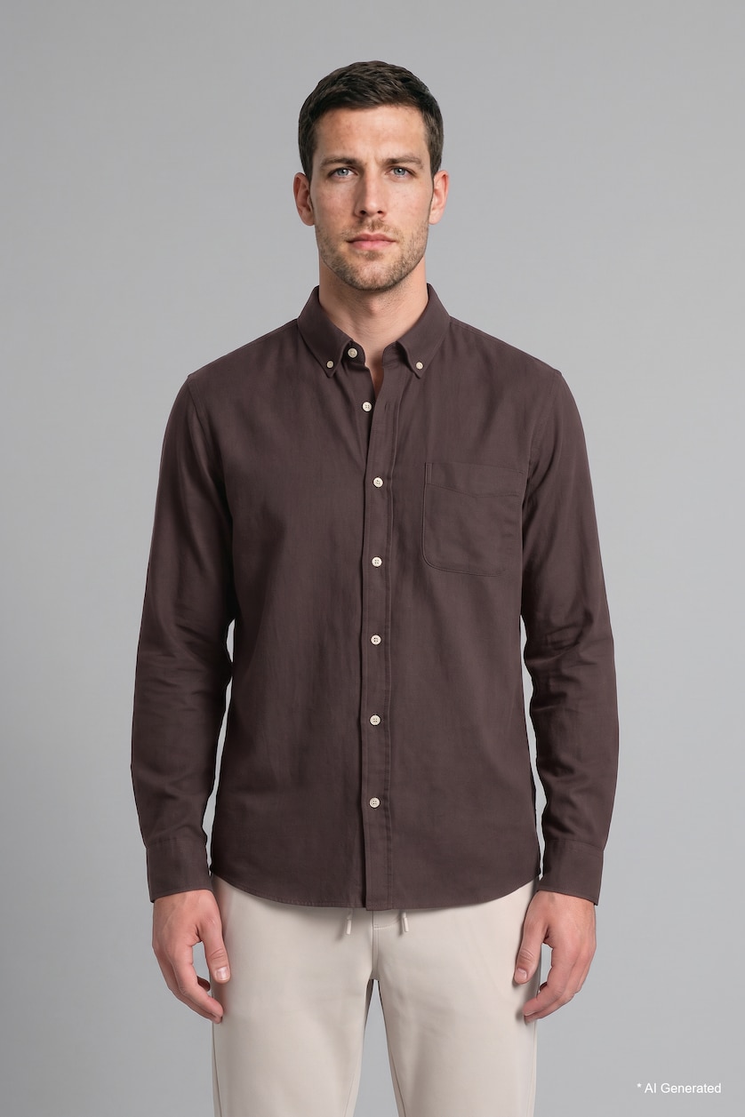 MAN Brown Regular Fit Oxford Long Sleeve Shirt