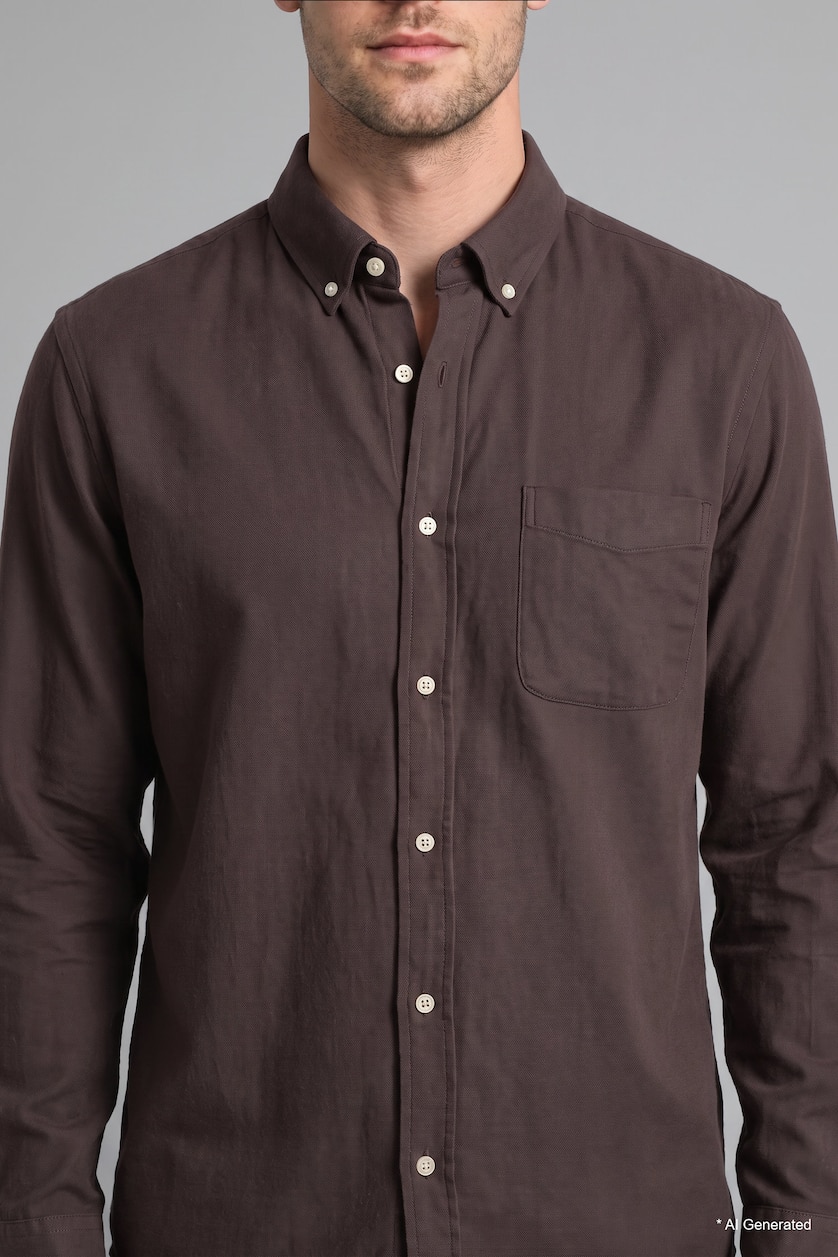 MAN Brown Regular Fit Oxford Long Sleeve Shirt