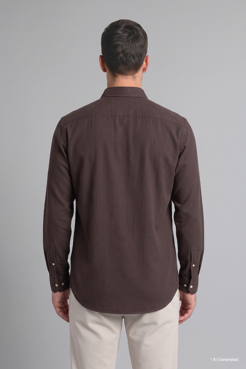 MAN Brown Regular Fit Oxford Long Sleeve Shirt