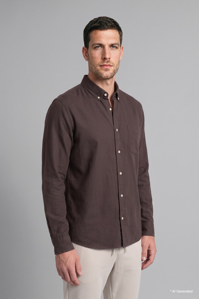 MAN Brown Regular Fit Oxford Long Sleeve Shirt