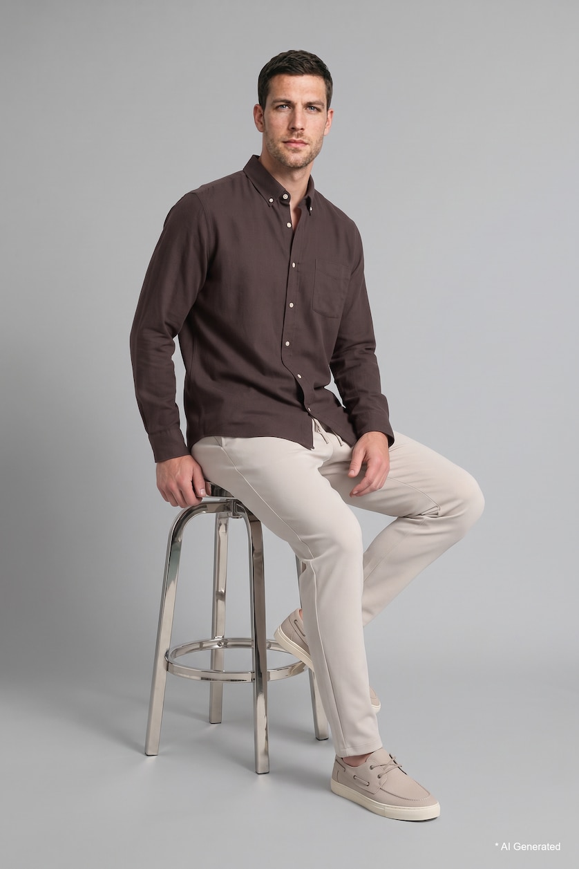 MAN Brown Regular Fit Oxford Long Sleeve Shirt