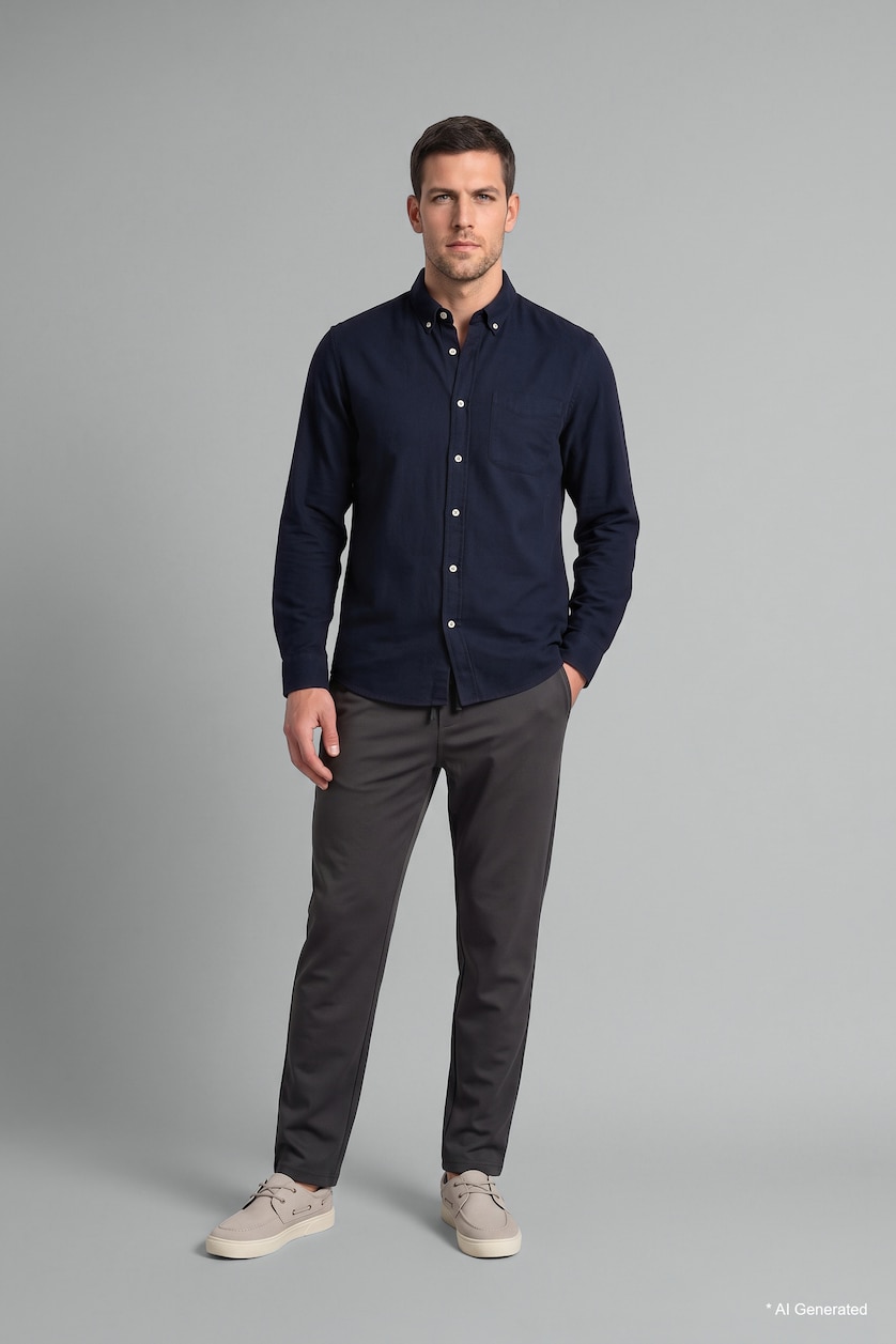 MAN NAVY Regular Fit Oxford Long Sleeve Shirt