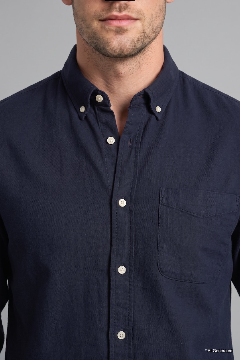 MAN NAVY Regular Fit Oxford Long Sleeve Shirt