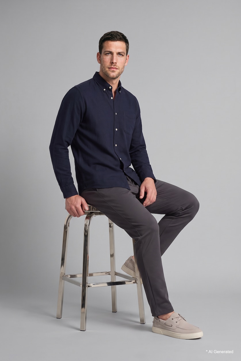 MAN NAVY Regular Fit Oxford Long Sleeve Shirt