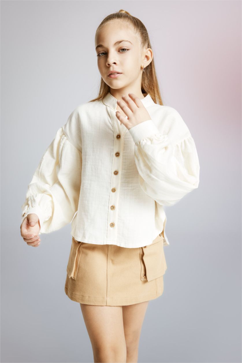 Девочки и подростки Бежевый Рубашка свободного кроя с длинным рукавом для девочек