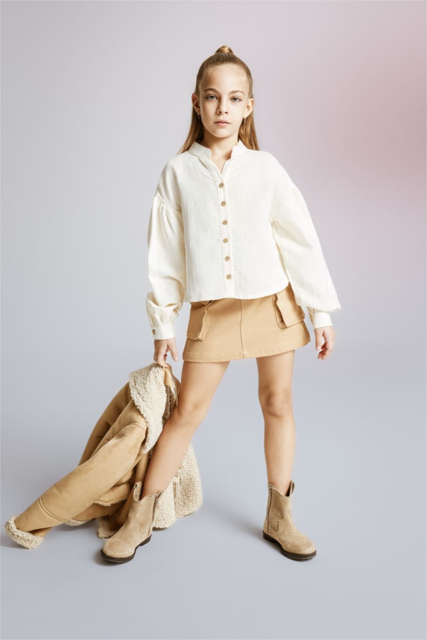 Девочки и подростки Бежевый Рубашка свободного кроя с длинным рукавом для девочек