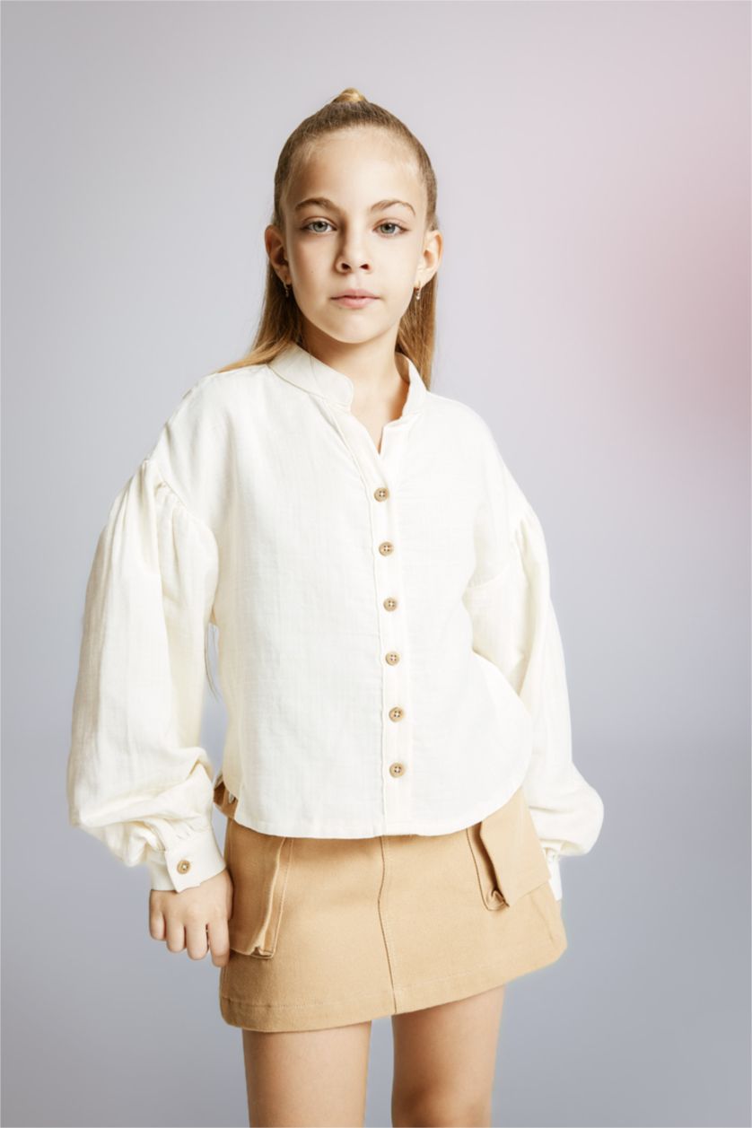 Девочки и подростки Бежевый Рубашка свободного кроя с длинным рукавом для девочек