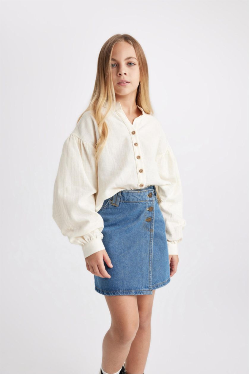 Девочки и подростки Бежевый Рубашка свободного кроя с длинным рукавом для девочек