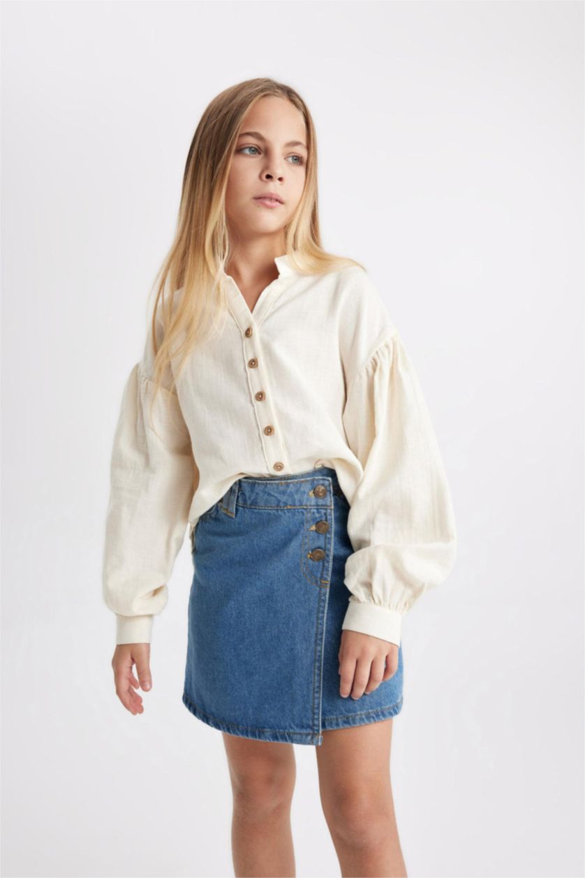 Девочки и подростки Бежевый Рубашка свободного кроя с длинным рукавом для девочек