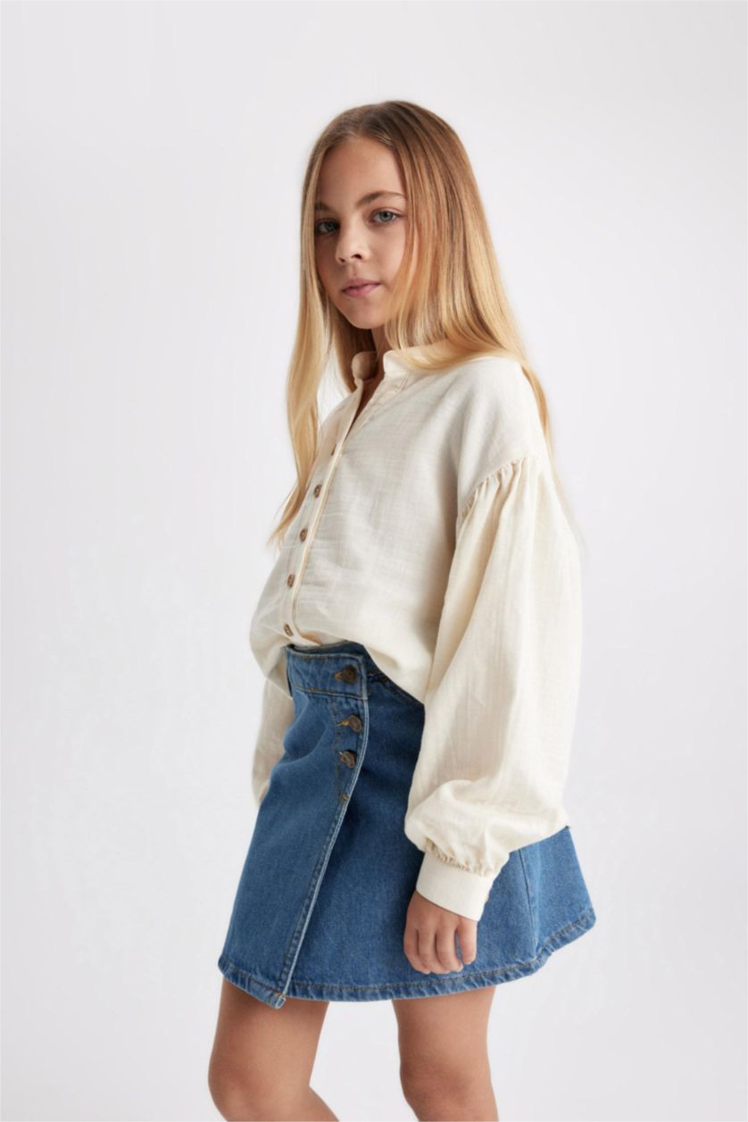 Девочки и подростки Бежевый Рубашка свободного кроя с длинным рукавом для девочек